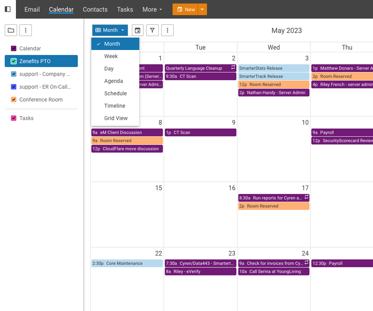 SmarterMail calendar monthly view
