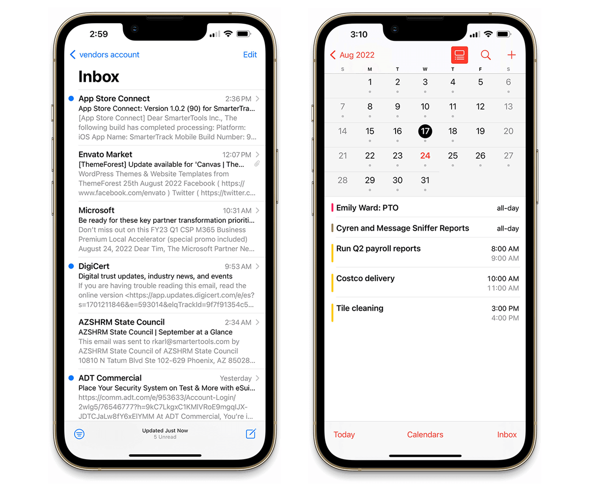 SmarterMail email calendar on mobile