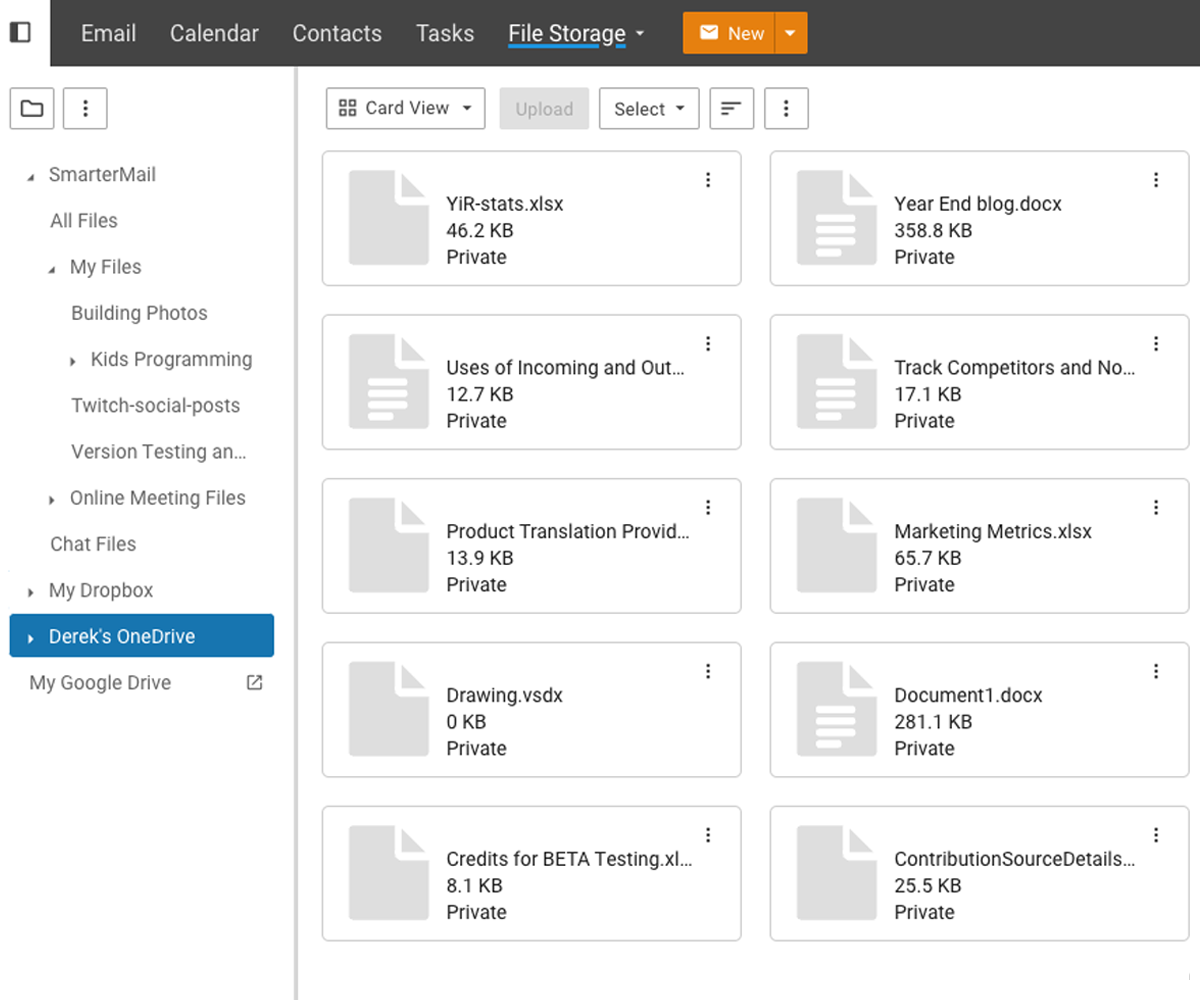 SmarterMail file storage interface