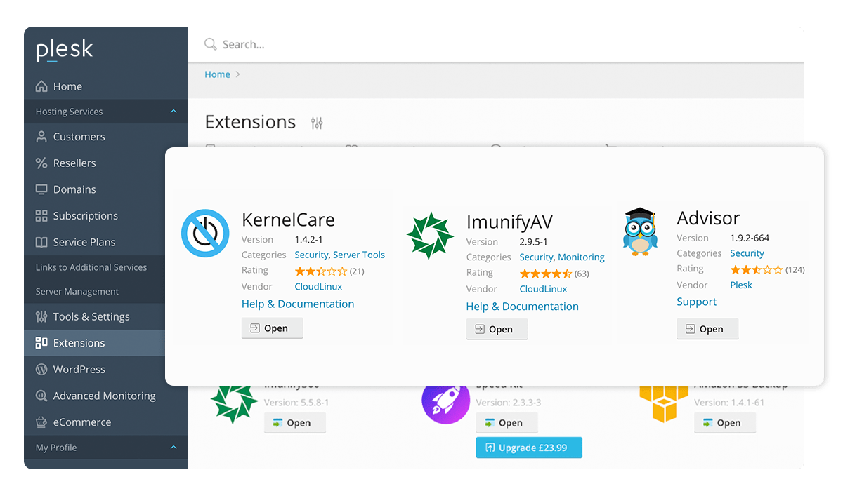 Plesk Control Panel Security features